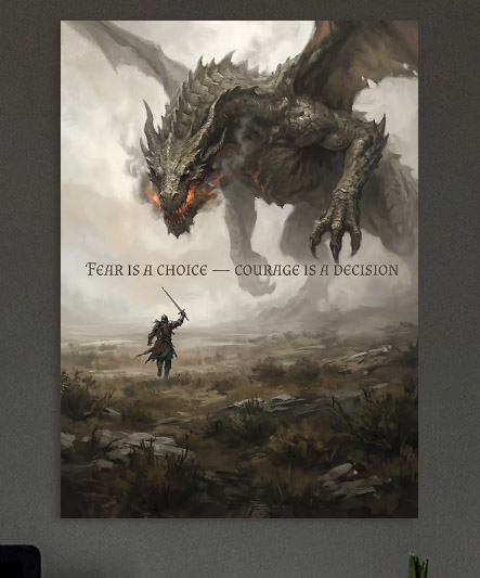 Dragon vs Knight with Inspirational Quote